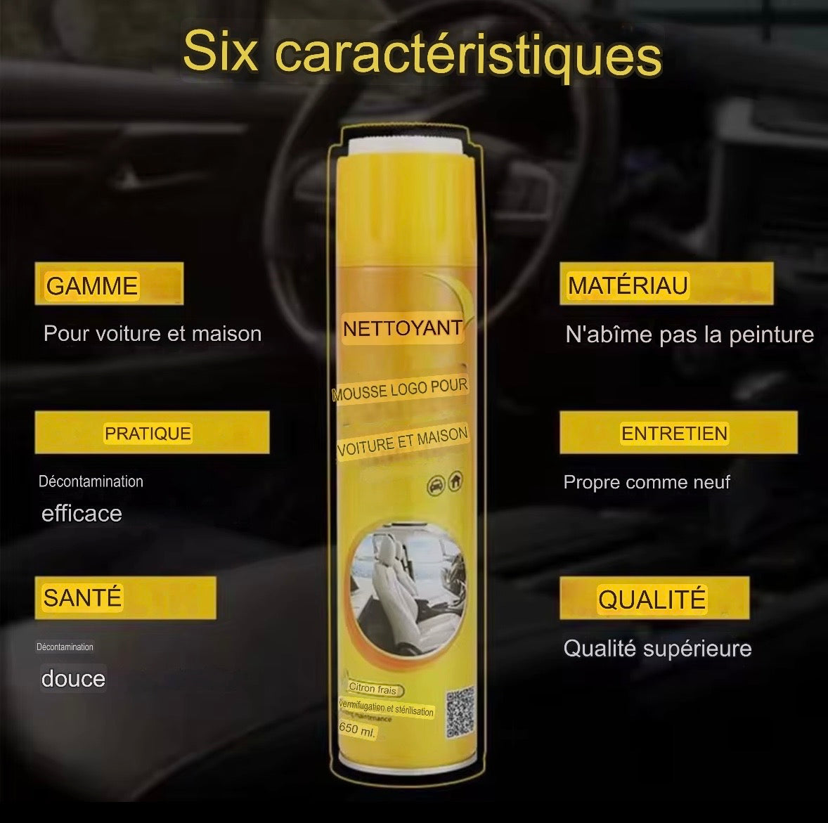 Spray nettoyant d'intérieur de voiture Multi-usage 650 mil